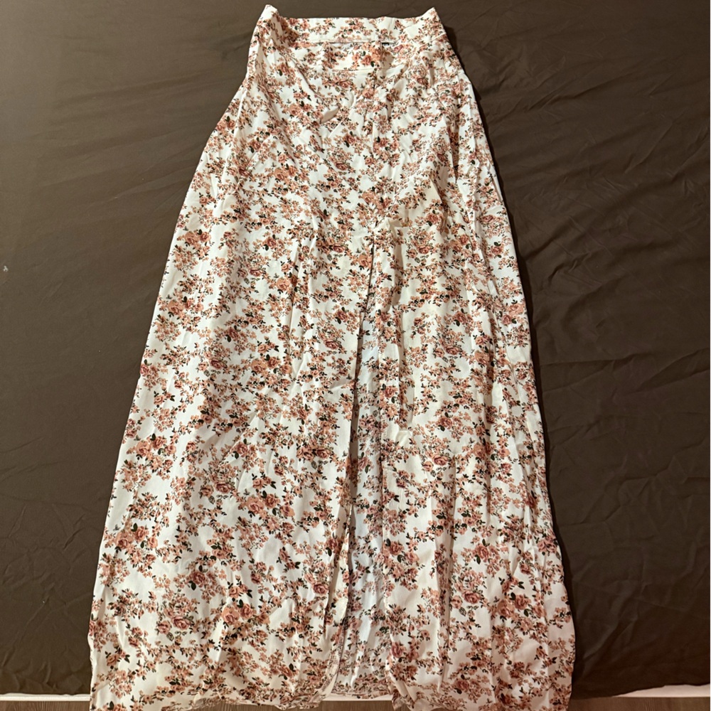 SHEIN Floral Maxi Skirt - White and Brown